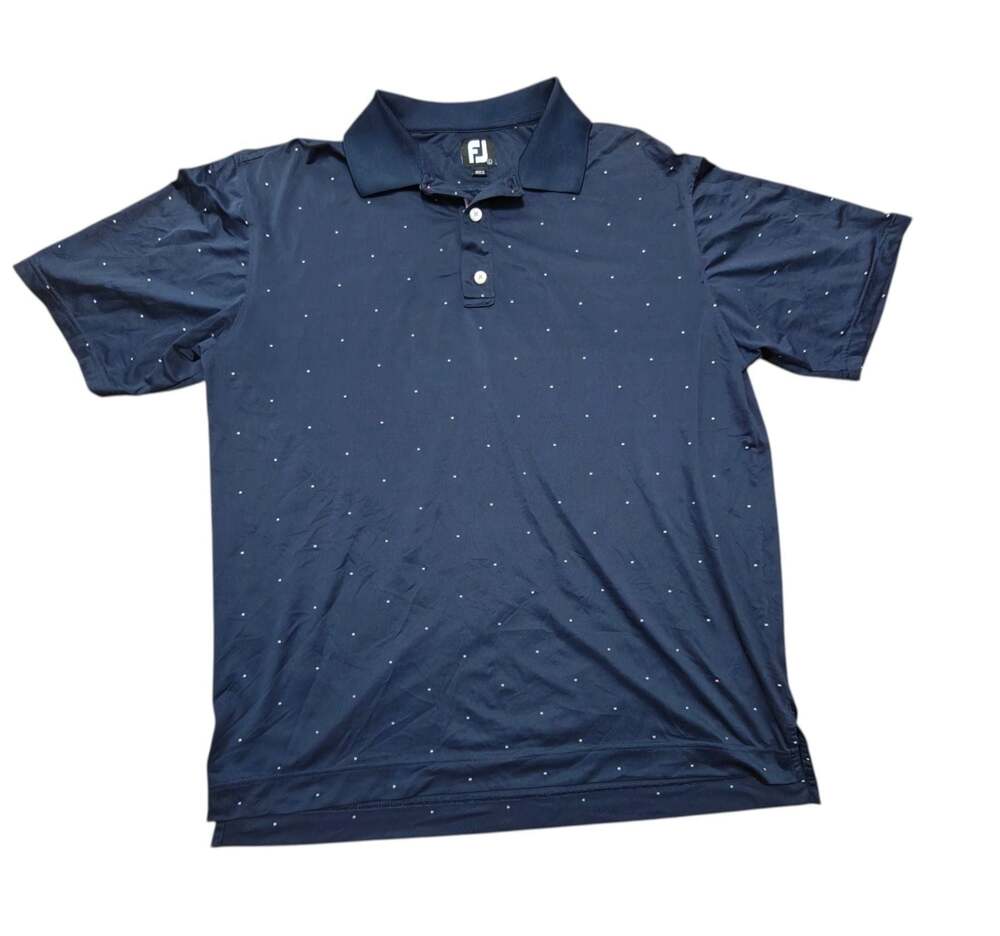 FootJoy FJ Golf Polo Shirt Navy Blue Dot Print Size Large